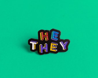 He They Pronouns Pride Pin LGBT Badge — Pride Pronouns LGBT Rainbow Queer Badge Minimalist Pronouns Enamel Pin Subtle Pride Accessory