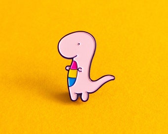 Pansexual Pride Pin Subtle — Pansexual Dinosaur LGBT Badge Pannosaurus Rex Rainbow Queer Badge Minimalist Enamel Pin Discreet