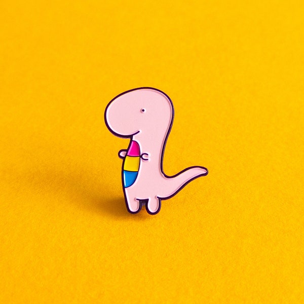 Pansexual Pride Pin Subtle — Pansexual Dinosaur LGBT Badge Pannosaurus Rex Rainbow Queer Badge Minimalist Enamel Pin Discreet