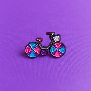 Bisexual Pride Pin Subtle Bicycle Bi Pride Badge — Bisexual Pride Bi Pride LGBT Pan Rainbow Queer Badge Enamel Pin Subtle Pride Accessory