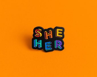 She Her Pronouns Pride Pin LGBT — Pride Badge Pride Pronouns LGBT Rainbow Queer Minimalist Pronouns Enamel Pin Subtle Pride Accessory