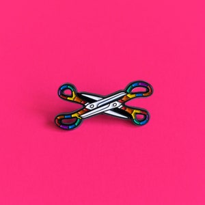 Lesbian Scissors Pride Pin Subtle Pride Badge Lesbian Bisexual LGBT Rainbow Queer Badge Lesbian Gay Trans Enamel Pin Accessory Discreet image 1