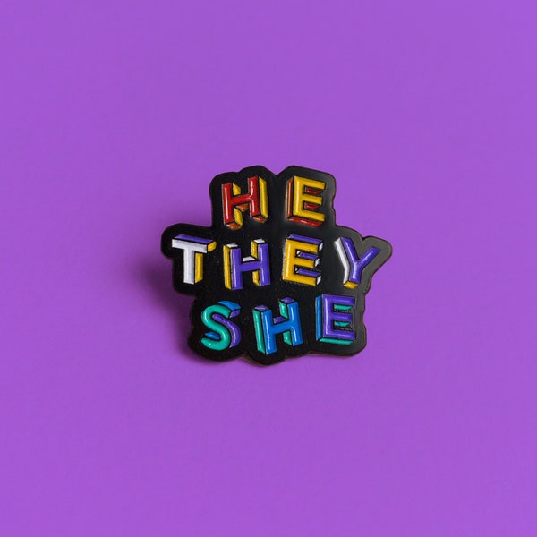 He She They Pronouns Pride Pin LGBT Badge — Pride Pronouns LGBT Rainbow Queer Badge Minimalist Pronouns Enamel Pin Subtle Pride Accessory