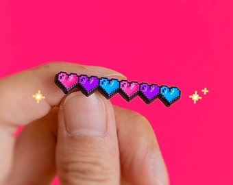 Subtle Pride Pin Bisexual Pixel Hearts Pride Badge — Pixel Art Minimalist Pride LGBT Bi Badge Gay Transgender Enamel Pin Pride Accessory