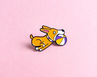 Enby Dog LGBT Pride Pin — Non Binary Minimalist Pride LGBT Doggo Badge Lesbian Gay Transgender Enamel Pin Subtle Pride Accessory Discreet