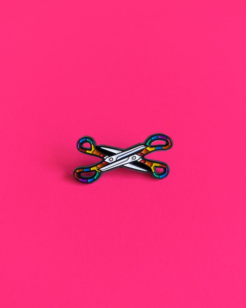 Lesbian Scissors Pride Pin Subtle Pride Badge Lesbian Bisexual LGBT Rainbow Queer Badge Lesbian Gay Trans Enamel Pin Accessory Discreet image 1