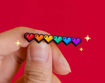 Subtle Pride Pin Rainbow Pixel Hearts Pride Badge — Pixel Art Minimalist Pride LGBT Rainbow Badge Gay Transgender Enamel Pin Pride Accessory