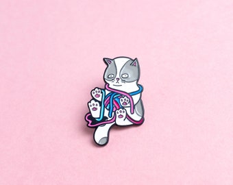 Trans Kitten Cat LGBT Pride Pin — Minimalist Pride LGBT Transgender Cat Badge Lesbian Gay Enamel Pin Subtle Pride Accessory Discreet