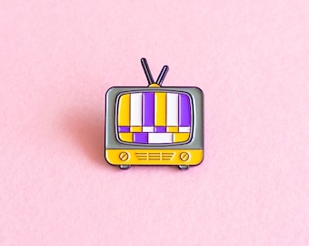 Subtle Pride Pin Enby Non-Binary Vintage Retro TV Pride Badge — Retro Style Minimalist Pride LGBT Badge Gay Enamel Pin Pride Accessory