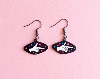 Bi Pride Earrings Bisexual Finger Guns  — Subtle Bi Pin LGBT Bi Bisexual Lesbian Gay Transgender Earrings Subtle Pride Discreet