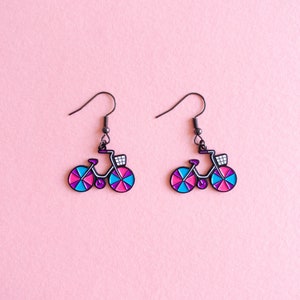 Bicycle Bisexual LGBT Pride Earrings — Bisexual Pride Bi Pride LGBT Pan Rainbow Queer Minimalist Earrings Subtle Pride Accessory Discreet