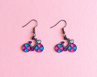 Bicycle Bisexual LGBT Pride Earrings — Bisexual Pride Bi Pride LGBT Pan Rainbow Queer Minimalist Earrings Subtle Pride Accessory Discreet