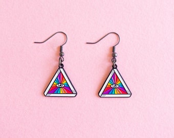 Pride Earrings Subtle Queer Eye LGBT Earring — Queer Eye Lesbian Bisexual Gay LGBT Rainbow Queer Earrings Subtle Pride Accessory Discreet