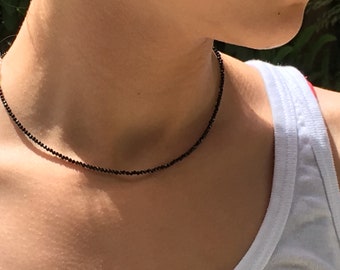 Black spinel Beads Necklace, Spinel necklace for women  Natural Black Spinel Beads