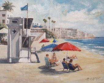 Laguna Beach California landscape painting, original oil painting on canvas 16" x 20" - Title: "Laguna Afternoon" by artist Peter Lee