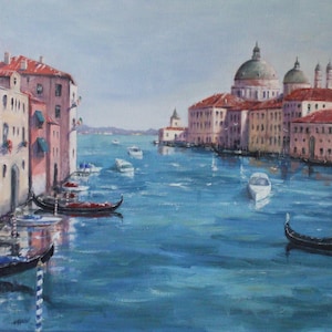 Venice Italy landscape painting, gondolas, original oil on canvas 18&quot; x 24&quot; - Title: &quot;Grand Canal&quot; Venice cityscape by artist Peter Lee