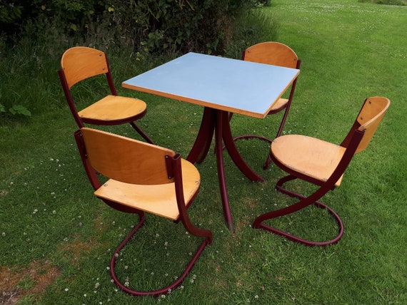 Super Rare 1950s Souvignet French Bistro Table 4 Bent Ply Etsy