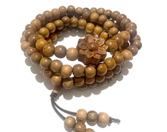 6mm 108 Bead Mix Lotus Charm, Calocedrus Macrolepis Rosary, Fragrant Wild Wood Peace And Fortune