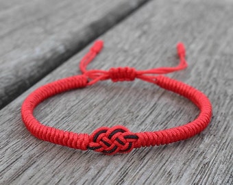 Handmade Red Thread Tibetan Bracelet, Yoga Meditation Bracelets, Lucky Buddhist Knotted Bracelets