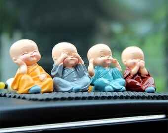 Set Of Little Monks 4 Zero Statues, Car Decor Statues