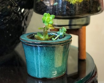2.8" Self Watering Cup Shape Glazed Ceramic Pot, African Violet Pot, Succulent Pot, Glazed Pottery, Multi Color, Ceramic planter, Laid back