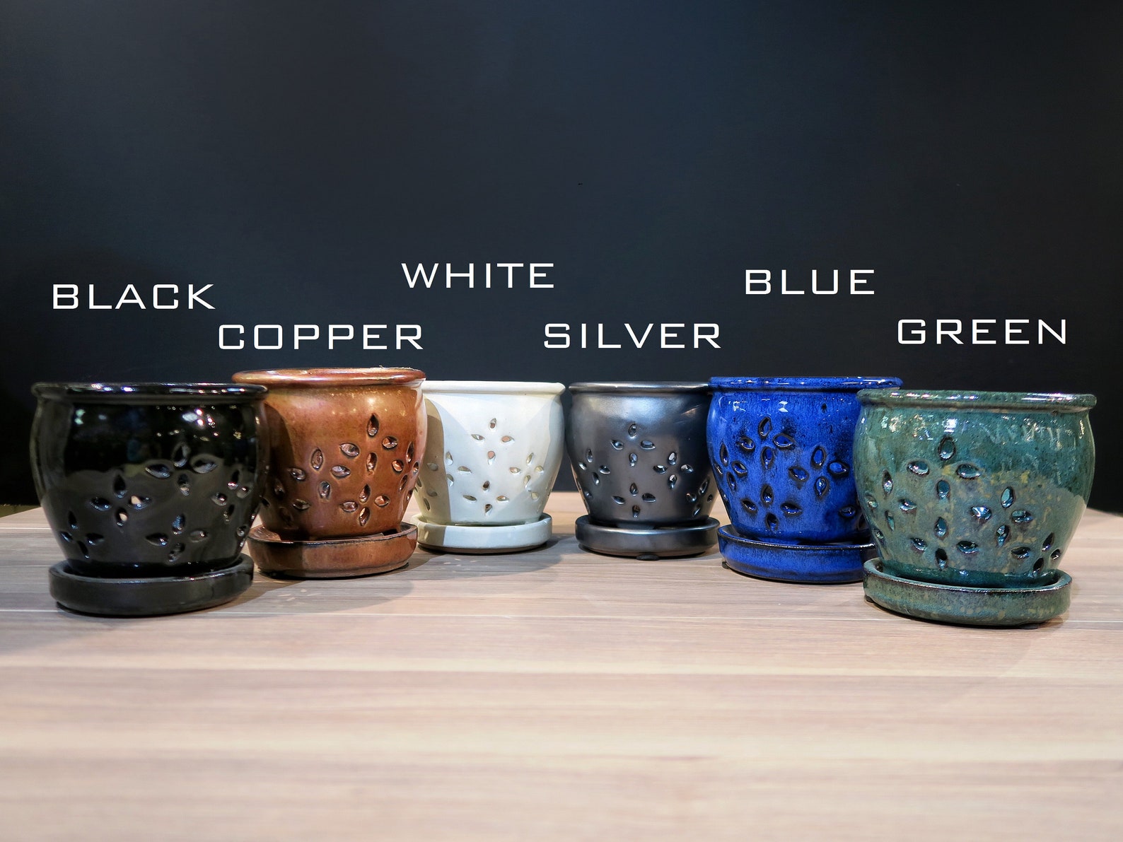 Hilo LARGE 7.0 Handmade Ceramic Orchid Pot With Attached Saucer, Orchid