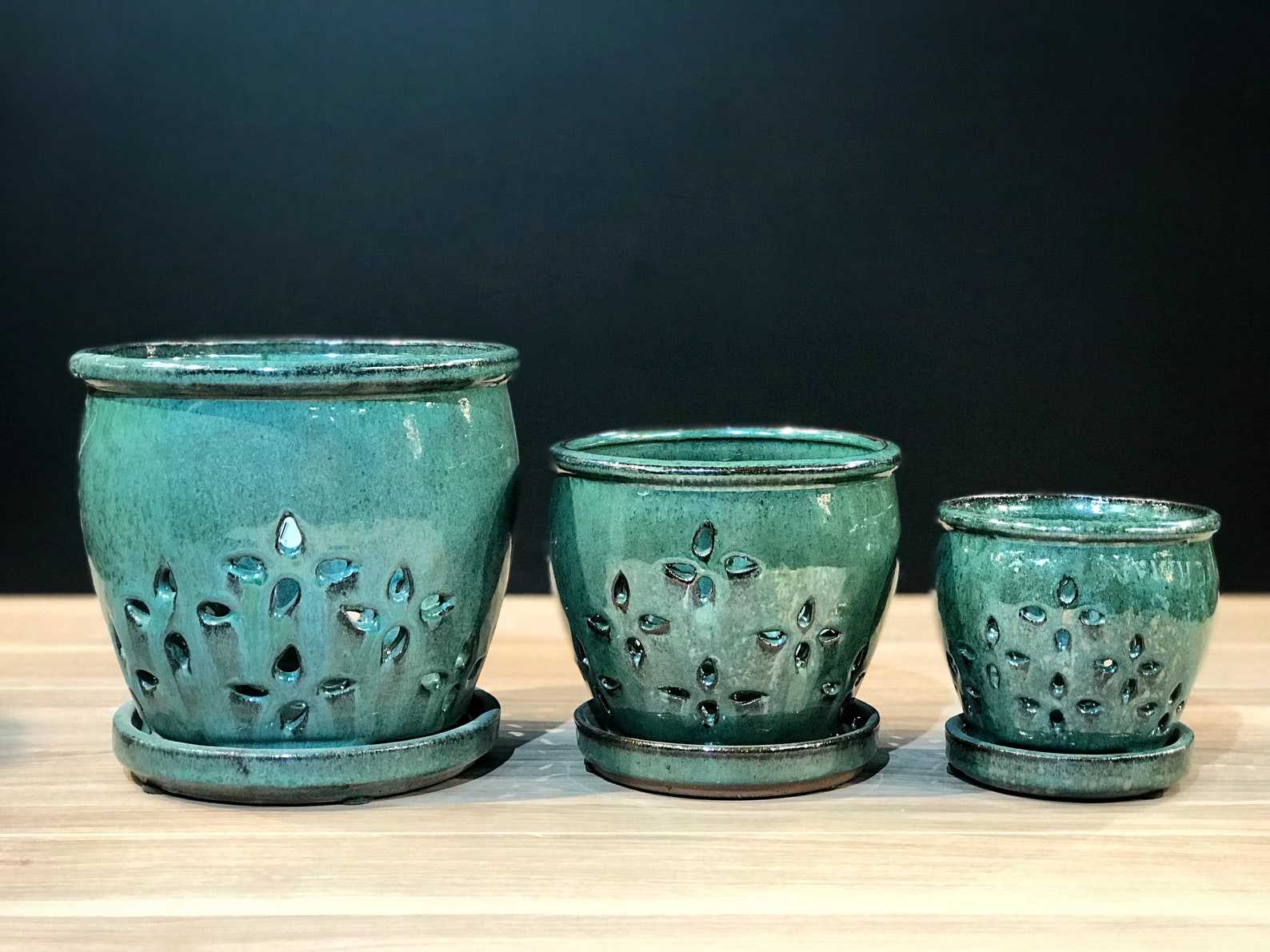 Hilo LARGE 7.0 Handmade Ceramic Orchid Pot With Attached Saucer, Orchid