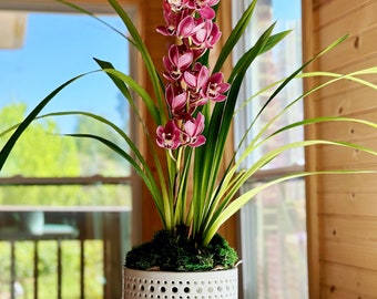 Handmade Modern Perforated Design Ceramic Orchid Pot With Attached Saucer and Drainage Hole, Glazed Pottery, Ceramic Planter, Gift