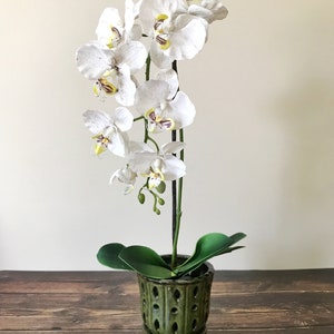 Handmade Honolulu Ceramic Orchid Pot With Attached Saucer and Drainage Hole, Glazed Pottery, Ceramic Planter Gift image 2