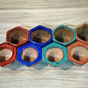 Self Watering Hexagon Shape Ceramic Pot, African Violet Pot, Succulent Pot, Glazed Pottery, Beehive, Multi Color, Ceramic planter, Laid back image 5