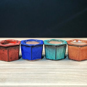 Self Watering Hexagon Shape Ceramic Pot, African Violet Pot, Succulent Pot, Glazed Pottery, Beehive, Multi Color, Ceramic planter, Laid back Aqua (Turquoise)