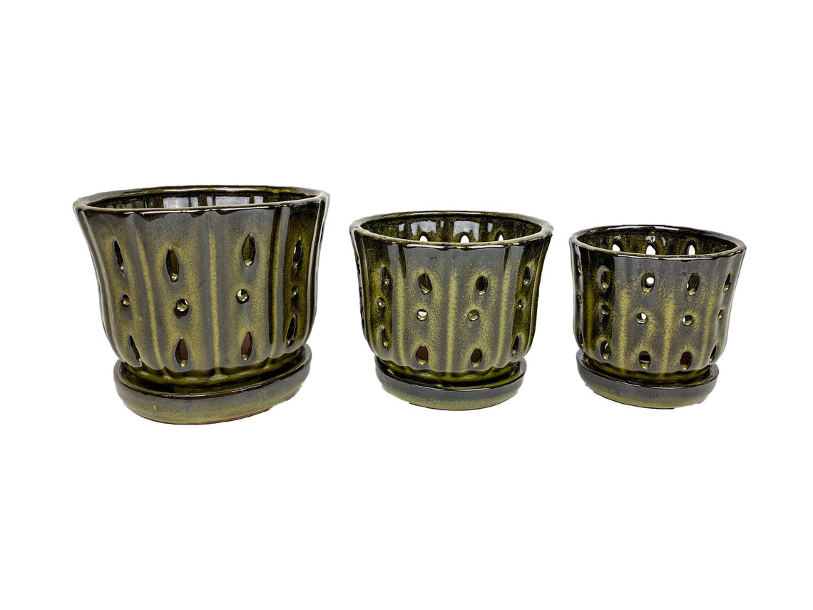 Handmade Honolulu Ceramic Orchid Pot With Attached Saucer and Etsy