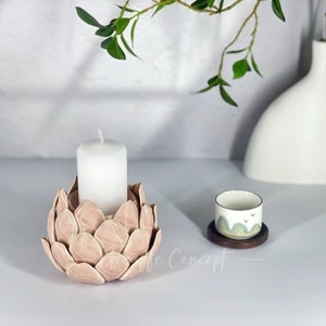 Handmade Ceramic Flower Candle Holder, Tea Light, Large Artichoke, Lotus, Home Decor, Artistic Accent, Modern Decoration, Antique, Gift Idea