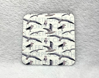 Cleethorpes Seagull pattern Coaster - Clee - Meggies - Cleethorpes Beach - Seaside - seagull illustration - Bee and the Sea