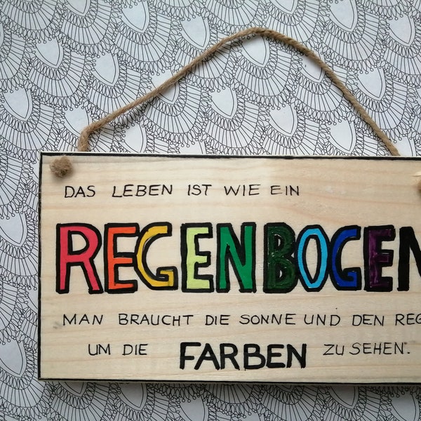 Holz-Schild "Zitat" Regenbogen