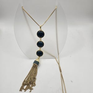 Teal & gold tassle necklace
