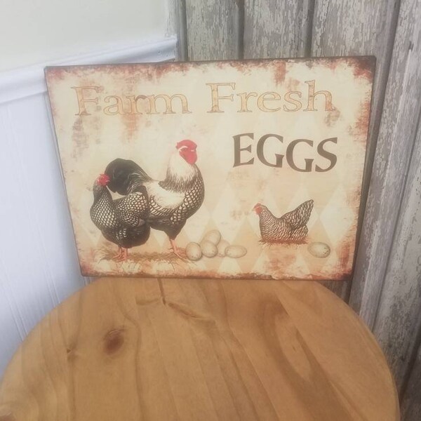 Farm fresh eggs tin sign,  rustic sign, signs, tin signs, farmhouse decor, country decor, country style home decor,  roosters