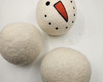 Snowmen dryer balls, Dryer ball set, Eco friendly, Laundry, Wool dryer balls,  Christmas gift