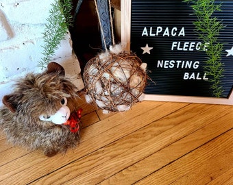 Bird nesting ball, Bird house, Bird nest, Nest, Alpaca fleece filled grapevine ball, Bird feeder, Nesting material, Hummingbird house