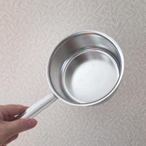 Olla de acero inoxidable soviética vintage, cucharón de granja, URSS, década de 1980