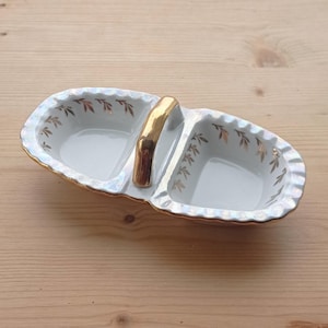 Vintage Riga porslinsfat, gyllene mönster för kryddor, Sovjet Lettland 1980-talet