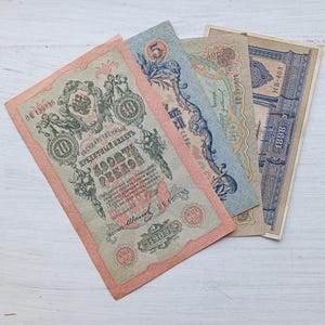 Imperial Russland Vintage Banknoten 1898-1909 Imperial russisches Papiergeld, Set altes Geld 1,3,5,10 Rubel, Nikolas II, Sammlerstück