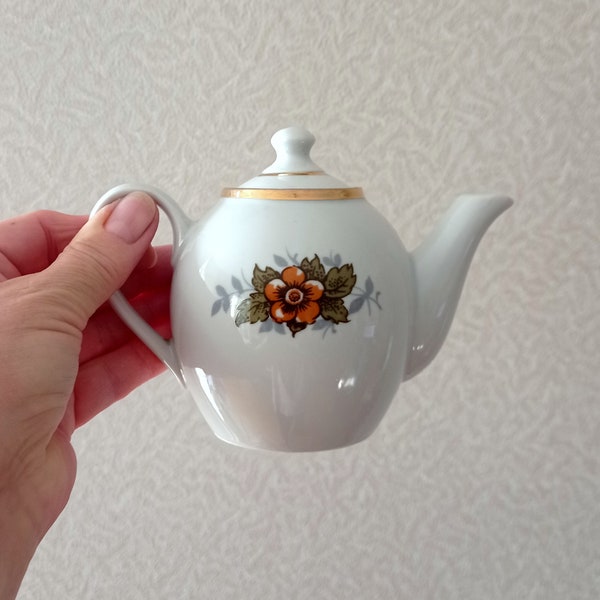 théière miniature bouilloire en porcelaine vintage avec motif floral. petite mini théière. Vaisselle soviétique Lettonie Riga porcelaine URSS 1970 s.