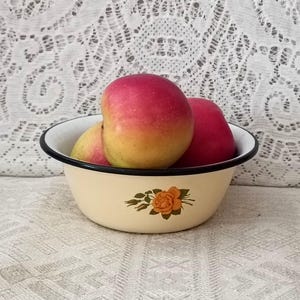 バラ模様のソビエトエナメルボウル ソ連の金属製ボウル ヴィンテージのクラシックなエナメル製品。ボウル エナメル キッチン 調理器具