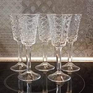 Vintage Leaded Crystal, Set of 5 glasses on stem, Zajecar Yugoslavia