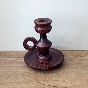 candle holder wooden with a handle, vintage Swedish handmade, natural wood candlestick, Scandinavian design, home decor