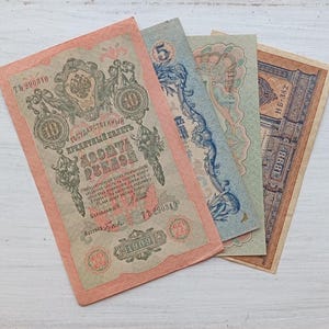 Notas antigas da Rússia Imperial 1898-1909 Papel-moeda da Rússia Imperial, conjunto de dinheiro antigo 1,3,5,10 rublos, Nikolas II, colecionável