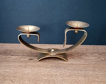 Retro Soviet metal candle holder for 2 candles brass bronze candlestick