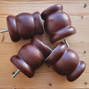 wooden legs for furniture, vintage set 4 pieces old short wooden legs, furniture hardware