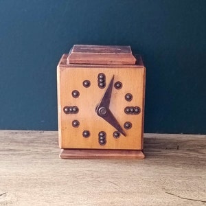 Vintage wooden money box, piggy bank handmade, old money box in the form of a clock, antique wooden money box for your money